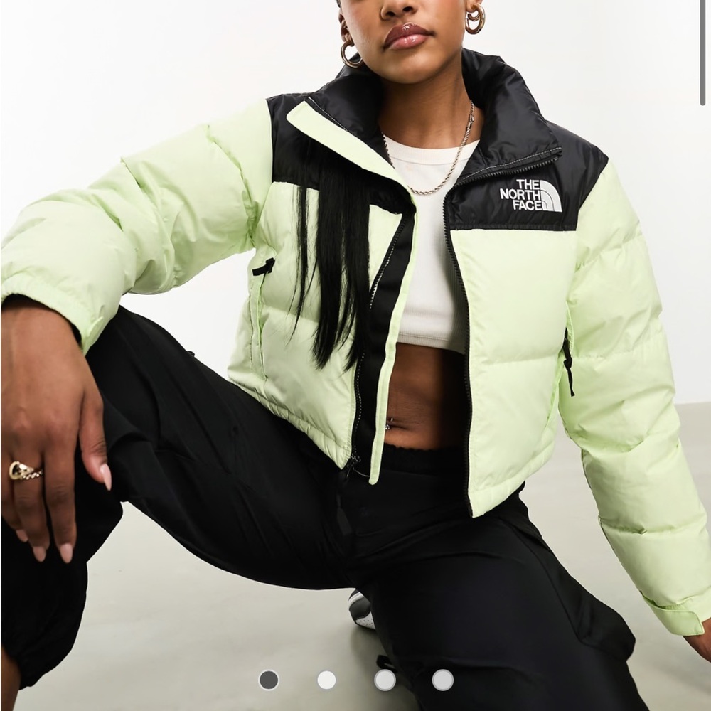 The North Face Nuptse Light Green and Black Puffer Jacket